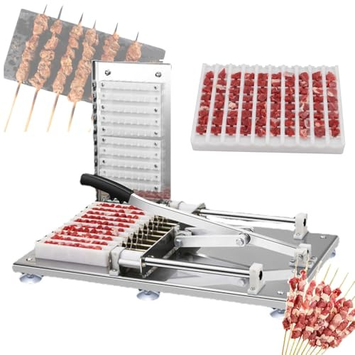VFMVOYNZ Macchina per spiedini da Barbecue, Macchina per spiedini di Montone in Acciaio Inossidabile, Strumento Portatile per spiedini, 10 Fori, Stampo Manuale per pressa per spiedini