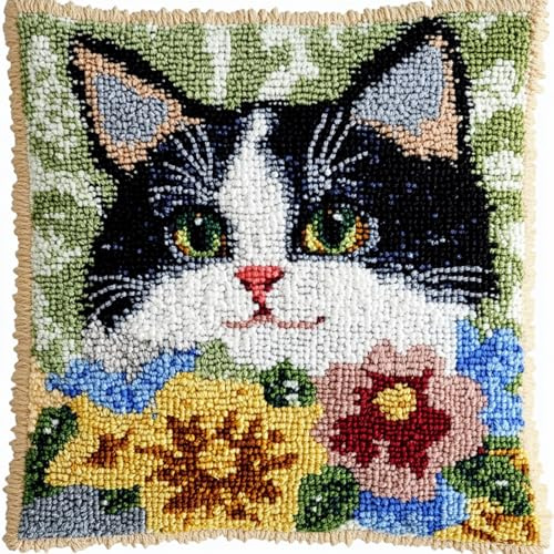 ANSIWEIGO Juego de cojines para adultos, cojín para anudar uno mismo, paquete de nudos, cojín decorativo, 43 x 43 cm, flores de gato