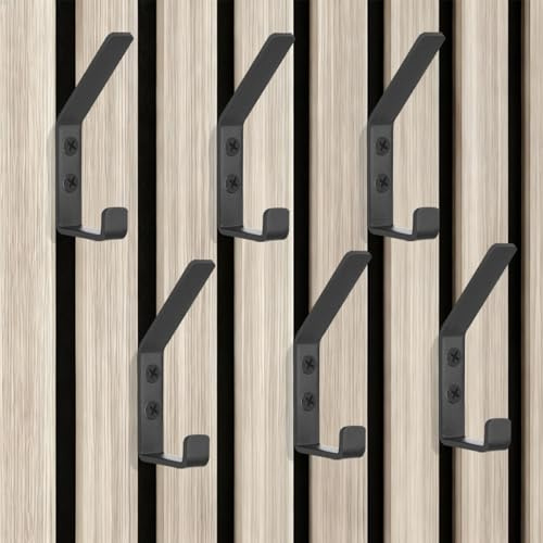 XHTXHT 6 Stück Haken für Akustikpaneele,13mm Garderobenhaken Schwarz | Wandpaneele Kleiderhaken,Mehrzweckhaken, Wandhaken Kleiderbügel, Garderobe