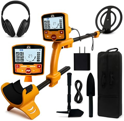BoJa&Co Metalldetektor für Erwachsene mit Pinpointer - Professioneller wasserdichter Golddetektor, wiederaufladbares Kit mit 5 Modi, Kopfhörer, Tragetasche, 4-in-1-Schaufel und Pinpointer