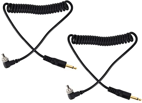 2pcs Universal 3.5mm to Male Flash PC Sync Cable Coiled Cord with Screw Lock for Digital Cameras