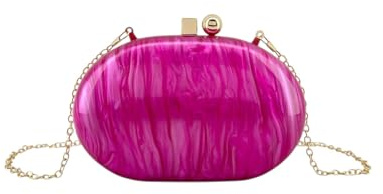 MODELISA - Bolso Clutch De Mano Elegante Ovalada Cadena De Hombro Boda Fiesta Noche Evento Para Mujer (Fucsia)