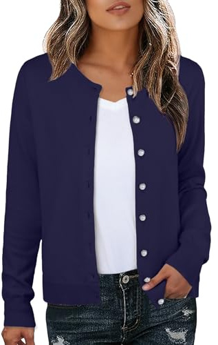 GRECERELLE Womens Soft Cardigans Elegant Lightweight Long Sleeve Ladies Cardigan Knit Jumper Pearl Button Down Sweaters for Women UK, Autumn, Winter, Dating and Party