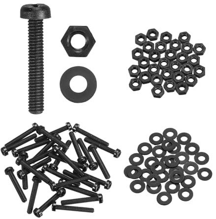 sourcing map Juego de 30 tornillos M2 x 15 mm de nailon PA66 de cabeza redonda de plástico, tornillos Phillips, tuercas hexagonales, arandelas planas, tornillos métricos de rosca completa para montaje