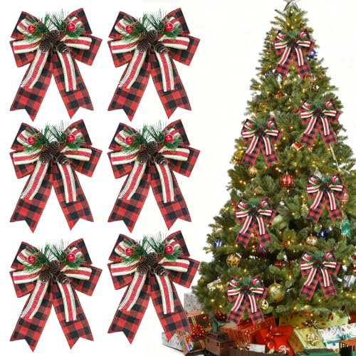 Noeud Rouge Noel, 6 Pièces Noeud Sapin de Noel, Decoration Noel Sapin, Noeud Noel, Noeud Rouge Sapin, Noeud de Noel, Christmas Decorations pour Guirlandes, Cheminées, Clôtures, Portes d'entrée