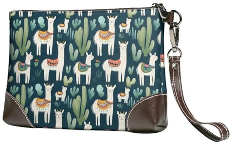 Novastar Small Clutch Purses for Women - Cute Alpaca Cactus Print Leather Fashion Wristlet Wallets with Wrist Strap
