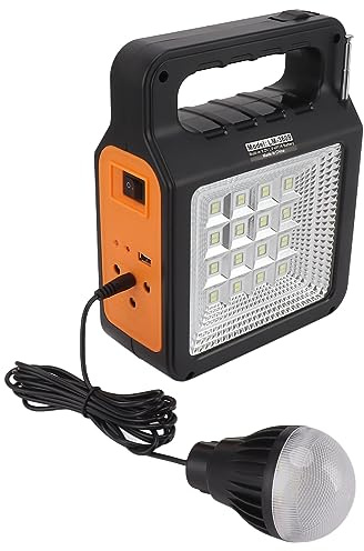 HUSHUI Banque D'énergie Solaire, Générateur Solaire Portable 6000 MAh avec Panneau Lumineux 32 LED, 3 Ampoules, Phare USB MP3, pour Le Camping, Les Voyages, Les Activités de Plein Air