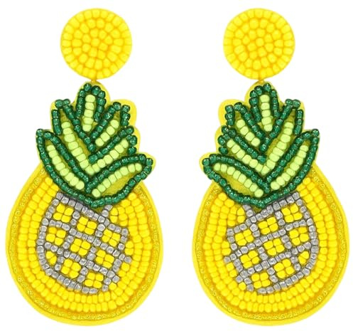 Ananas Kostüm Hawaii Style - Handgefertigte Perlen Ohrringe für Hawaii Party, Tropische Hawaii Accessoires Damen, Sommer Schmuck Ohrringe als Geschenk