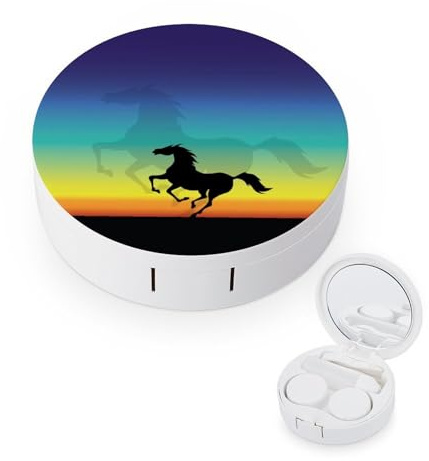 fkgvwo Contact Lens Container Black Horse Travel Contact Lens Box with Mirror Tweezers Solution Bottle