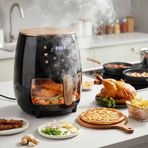 4.5L Air Fryer 1400W,220-240V Compact Healthy Fryer with LED Touchscreen,Max temp 200°C,Bake,Roast,Grill,Dishwasher Safe,Low Oil Cooking,Energy Saving,Ideal for 1–3 Servings