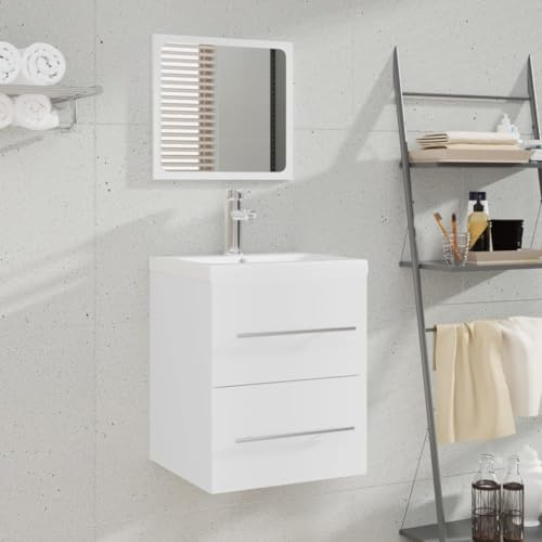 Frdhee Mobile sottolavabo, mobile da bagno, mobiletto con lavabo da incasso, in legno bianco, per bagno, lavanderia, bagno
