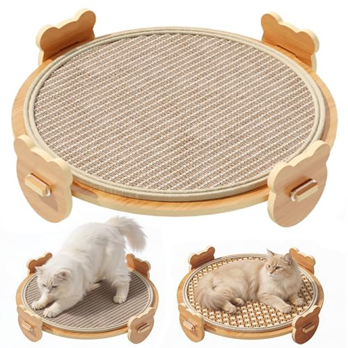 Kratzpappe für Katzen, Kratzbrett Katzen Rundschreiben 2-in-1 Design, Widerstandsfähig Katzenkratzbrett und Kratzsofa-Lounge für Katzen zur Krallenpflege, Kratzmatte umkehrbar, Groß, Holzoptik