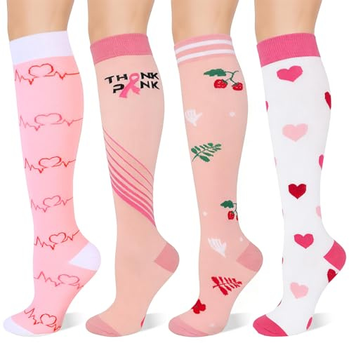 FDJZXW 4 Paar Kompressionsstrümpfe Damen, Stützstrümpfe Compression Socks for Women, Stützkniestrümpfe Compression Socks, Reitsocken für Laufen, Reisen, Flug, Radsport
