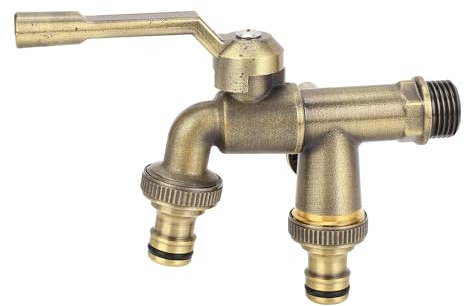 Greensen Rubinetto Doppio Esterno, Rubinetto a Sfera in Ottone da Giardino a Parete con 2 Uscite per Casa, Balcone, Connettore per Tubo