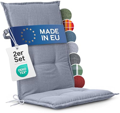 Homeoutfit24 Hochlehner Auflagen, Made in EU, 2er Set, Grau | 120x50 cm, Gartenstuhlauflagen Sitzauflagen, Oeko-Tex Zertifiziert, Hochlehner Polster