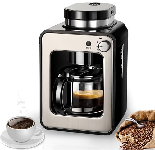 Fully Automatic Bean to Cup Coffee Machine, Grinder and Brewer Combo, Compact Espresso Maker for Whole Beans and Ground Coffee, Portable Coffee Maker