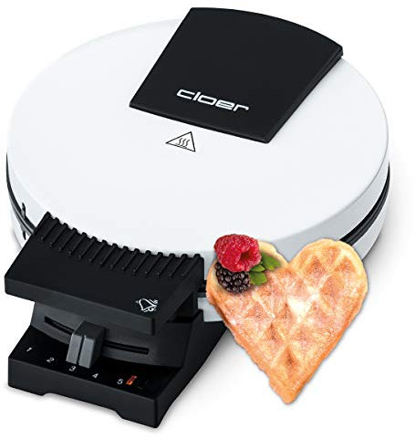 Cloer 181 Gofrera para gofres, 930 vatios, tamaño de gofre 16 cm, Placas para hornear pesadas, señal acústica y lámparas piloto, metal, blanco