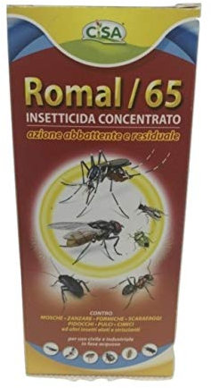 ROMAL/65 INSETTICIDA CONCENTRATO MOSCHE ZANZARE FORMICHE SCARAFAGGI PIDOCCHI 250ML.