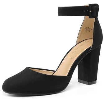DREAM PAIRS Chaussures à Talons Hauts pour Femmes Escarpins Elégants avec Bride à la Cheville pour Mariages et Fêtes,Size 41,Suède/Noir,Angela
