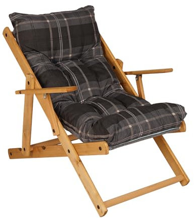 Poltrona Pieghevole sdraio in legno Abete 3 Posizioni Cuscino tessuto Imbottito per soggiorno giardino made in italy - RELAX (Grigio pio)