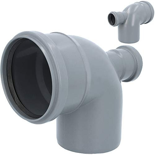HT Rohr Abzweig Bogen HINTERE 90° DN 110 mm x 50 mm Grau | Abwasser Winkel Kunststoff Abflussrohr Kunststoffbogen PVC PP Doppelabzweig Verbindung Anschlussstück