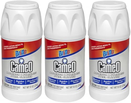 Brillo Limpiador Cameo, perfecto en aluminio, acero inoxidable, fórmula antiarañazos, 10 onzas (paquete de 3)