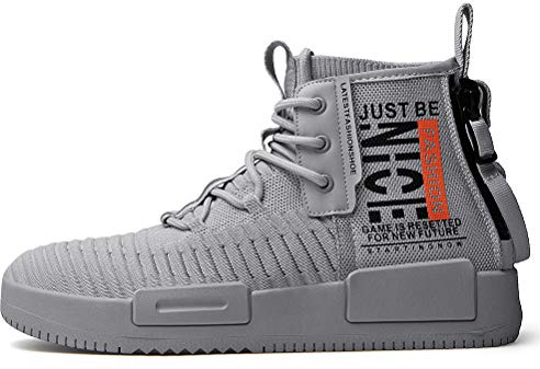 RUNMAXX Mens Fashion Walking Lace Up High Top Shoes Stylish Running Athletic Casual Sneaker Grey
