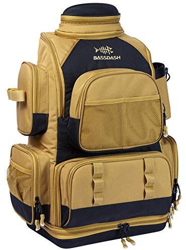 Bassdash Zaino da Pesca Borsa da Pesca Borsa Tattica Leggera e Resistente all'Acqua con portacanne e Copertura Antipioggia Protettiva