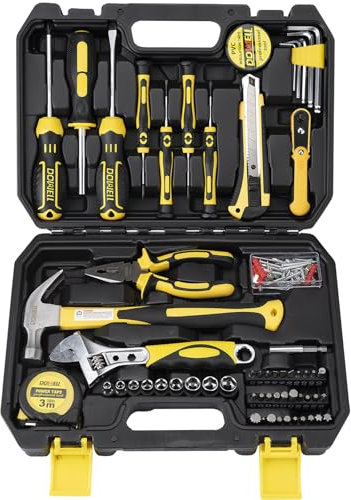 DOWELL HYT128 Kit d'outils de réparation automobile avec douille, clé, tournevis, embouts et boîte de rangement en plastique