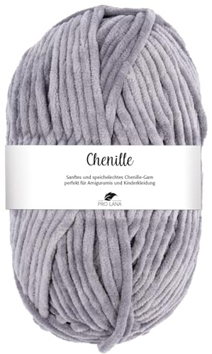 Pro Lana CHENILLE 100 g samtig weiche und stabile Chenille Wolle 110 m, Farbe:092 - grau