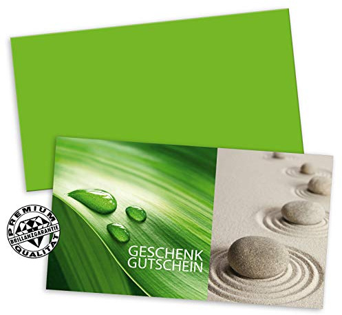 GESCHENKGUTSCHEINcom by POS-HAUER. Gutschein-Set. 10x Gutschein + Kuvert. Für Kosmetikinstitute Wellness, blanko zum selber Ausfüllen.