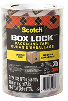 Scotch Box Lock Packaging Tape, 3 Rolls, 48 mm x 50 m - Strong Clear Packing Tape, Ideal for Packing Boxes and Parcels