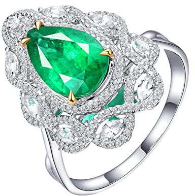 Dsnyu Weissgold 18 Karat Freundschaftsringe Weissgold 1.35ct Labor Erstellt Smaragd Moissanite Freundschaftsringe für Beste Freundinnen 54 (17.2)