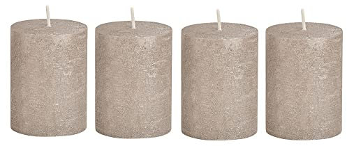 Stumpenkerzen 4er Set Silber – Durchgefärbte Wachskerzen Ø 6,8 cm x 9 cm – Romantische Tischdeko für Hochzeit, Geburtstag, Weihnachten – Adventskranzkerzen Brenndauer ca. 9 Std (silber)