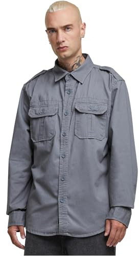 Brandit Vintage skjorta för män, långärmad skjorta, Kolgrå, XL