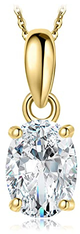 JewelryPalace Oval Cut 8 * 6mm 1ct Cubic Zirconia Solitaire Pendant Necklace for Women, Classic Simulated Diamond 925 Sterling Silver 14k Yellow Gold Necklaces for Her VVS D-F, 18 Inch Box chain