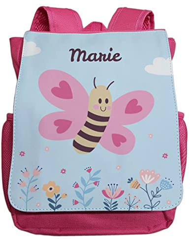 minimutz Kindergartenrucksack Mädchen mit Name | Personalisierter Rucksack Schmetterling Butterfly für Kinder | Kleiner Freizeitrucksack Kinderrucksack Kita Kindergarten 2-5 Jahre
