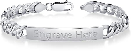 Gem Stone King Men's 925 Sterling Silver Personalized Engravable ID Name Bracelet For Men | Curb Chain 7.5, 8 or 8.5 Inch | 7MM Wide | Lobster Clasp | Made in Italy