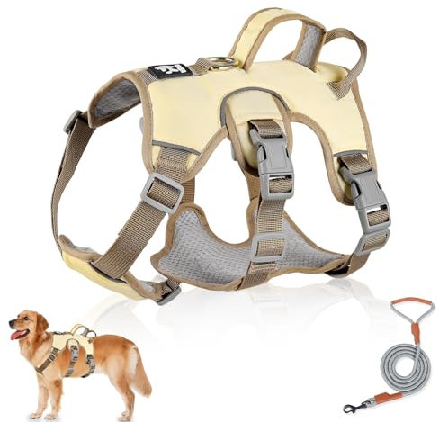 Mehrzweck-Hundegeschirr mit Leine Set, Ausbruchsicheres Anti Zug Hundegeschirr, Anti Zug Geschirr Hund Sicherheitsgeschirr, Hundegeschirre Kleine Hunde für Kleine Mittelgroße Hunde(Beige, L)
