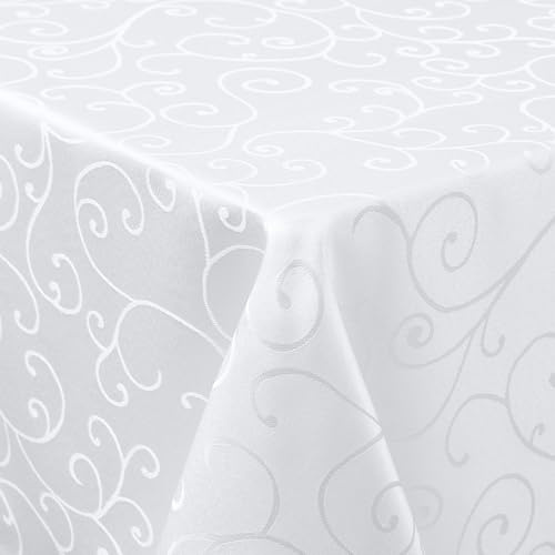 smiry Abwaschbar Damast Tischdecke Rechteckig 90 x 90 cm Weiß | Jacquard Ornament Design, Kratzfest, 1cm Saumnaht, Pflegeleicht Maschinenwaschbar, Für Küche Party Hochzeit