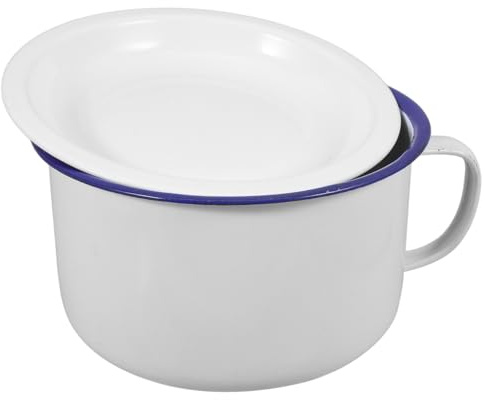 Zerodeko Enamel Instant Noodle Bowl with Lid 6.22 Inch Retro Soup Bowl with Handle Thick Bottom for Kitchen Food Serving and Outdoor Use