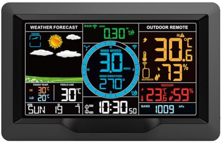 FURLOU Estación meteorológica con Sensor Interior inalámbrico para Exteriores, pronóstico del Tiempo Digital inalámbrico para Interiores/Exteriores, termómetro Monitor de Humedad