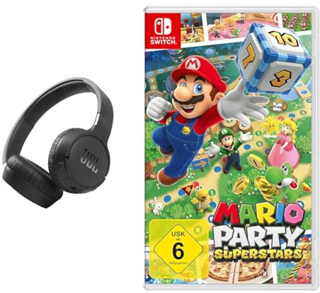JBL Tune 660 BTNC On-Ear Active Noise Cancelling Kopfhörer Pure Bass Sound – Via Bluetooth- oder Kabel-Verbindung – Schwarz & Nintendo Switch Mario Party Superstars