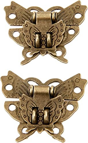 MRANADLDF Antik Retro Haspe Schloss Schnalle Haken Öse Riegel, 2 Stücke Retro Vintage Schmetterling Türriegel Schnalle Schmuck Holz Schrank Schnalle Schloss Möbel Dekoration Hardware 39 * 45 MM Knopf