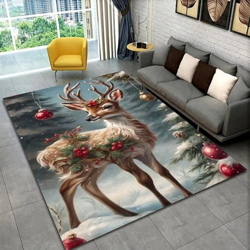 3D Gedruckt Bettvorleger Rutschfeste Area Teppich, Weihnachtstier Elch 3D Optische Illusion Teppiche Weich Flanell Bodenteppich Wohnzimmer Schlafzimmer Throw Runner Teppiche Low Profile Türmatt -5J7Q9