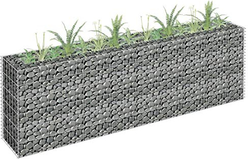 Homgoday Gabione Hochbett aus verzinktem Stahl 180 x 30 x 60 cm, Möbel, Blumenkasten für den Außenbereich, Gabione Blumenkübel Gabione Stein Korb Zaun Garten Gabione Gabione