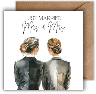 Queer Hochzeit karte mit Umschlag - Elegante Geschenkkarte zur Hochzeitsfeier Just married Mrs & Mrs Stilvolle Glückwunschkarte zur Trauung für Frauen Brautpaar Liebe Verlobung (125 x 125 mm)
