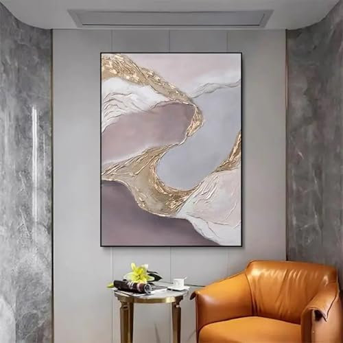 HYFBH Gerahmter Druck auf Leinwand – Großes Blattgold-Bild, Kunstdruck, abstraktes Gemälde auf Leinwand, Wandkunst für Wohnzimmer, 70x100cm mit Rahmen