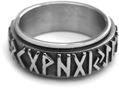SIMBOLIKS Runas Anillo giratorio acero inoxidable regalo hombre anillo celta Amuleto buena suerte Anillo Runas Vikingas Anillo Rotativo Anti estrés Nórdico de Protección (8)
