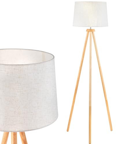 Lumiled Stehlampe Dreibein, Moderne Tripod Stehlampe, Stehlampe Wohnzimmer mit Lampenschirm, Leseleuchte Bodenlampe für Wohnzimmer, Schlafzimmer, Büro